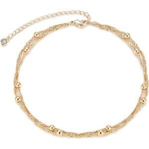 Anklet for Women Gold Chain 14K Gold Plated Dainty Boho Beach Summer